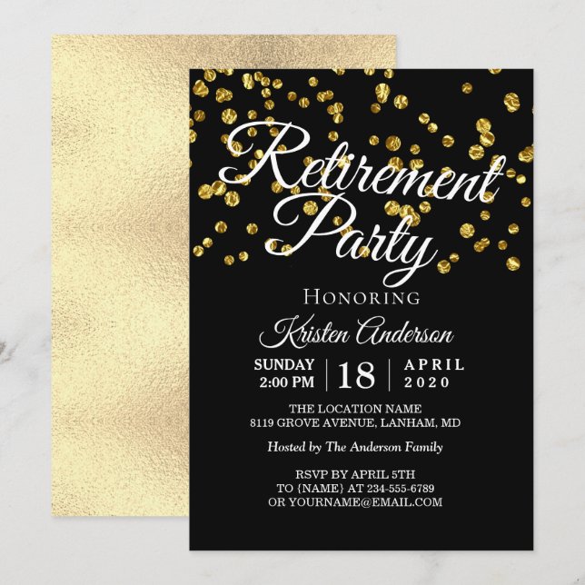 Invitación Elegante Fiesta de Jubilación de Esparkles de Oro  (Anverso / Reverso)