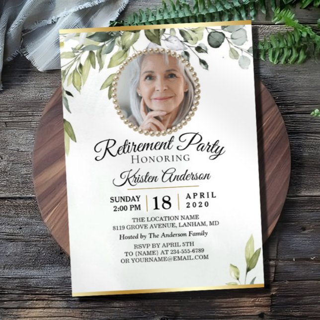 Invitación Elegante Fiesta de Jubilación de Eucalipto Foliage (Subido por el creador)
