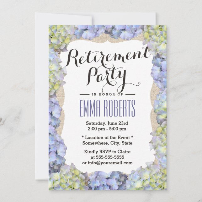Invitación Elegante Fiesta de Jubilación de Flores de Hidrang (Anverso)