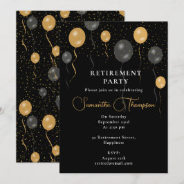 Invitación Elegante Fiesta de Jubilación de Globos de Oro y N