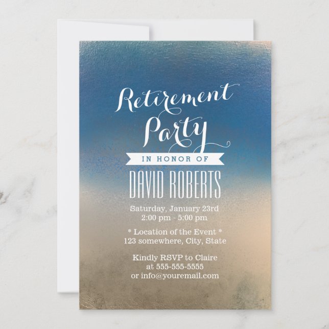 Invitación Elegante Fiesta de Jubilación de Invierno Azul y B (Anverso)