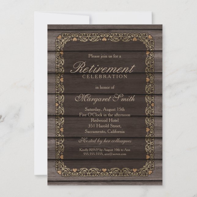 Invitación Elegante Fiesta de Jubilación de Madera Rusa (Anverso)