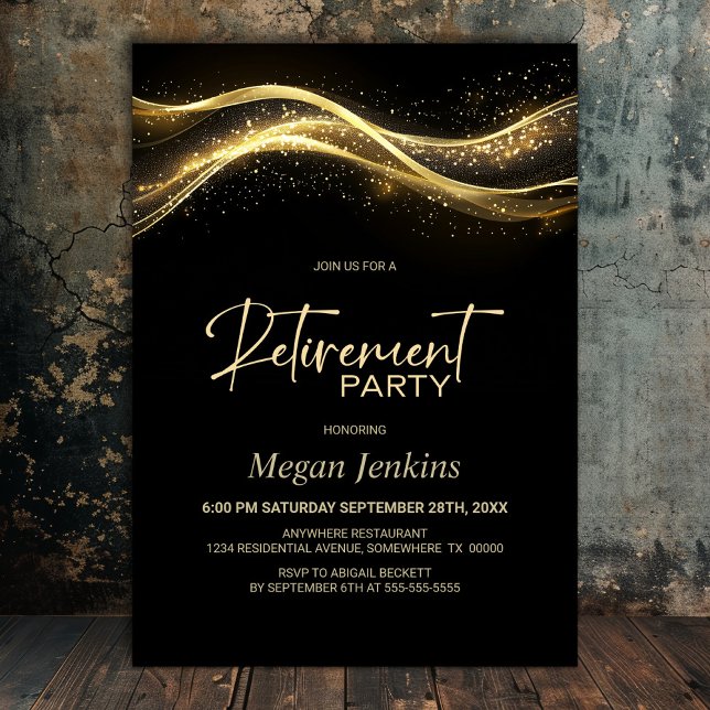 Invitación Elegante Fiesta de Jubilación de Oro Negro (Subido por el creador)