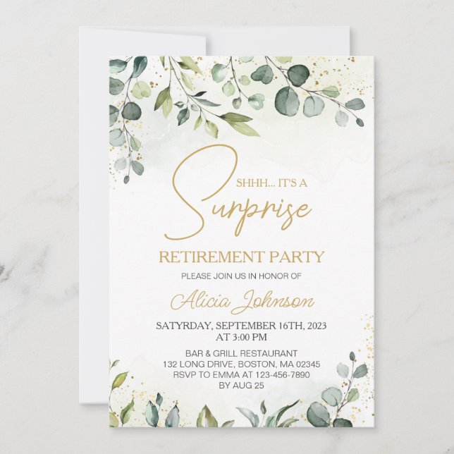 Invitación Elegante Fiesta de Jubilación de Sorpresa con Guió (Anverso)