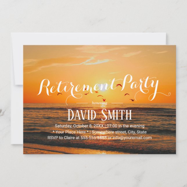 Invitación Elegante Fiesta de Jubilación de Sunset Beach (Anverso)