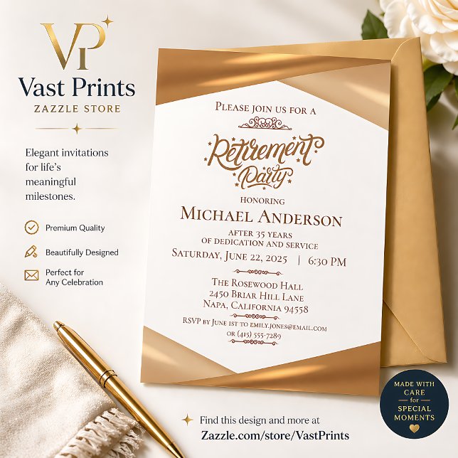 Invitación Elegante Fiesta de Jubilación Dorada (Elegant Gold Retirement Party Invitation
)
