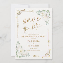 Invitación Elegante Fiesta de Jubilación Dorado Blanco Guarda