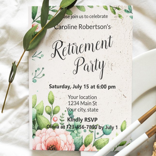 Invitación Elegante Fiesta de Jubilación Floral (Subido por el creador)