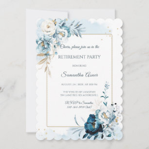 Invitación Elegante Fiesta de Jubilación Floral Azul