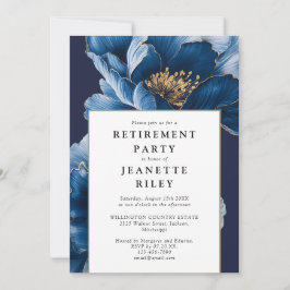 Invitación Elegante Fiesta de Jubilación Floral Azul de la Ma