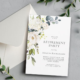Invitación Elegante Fiesta de Jubilación Floral Blanca