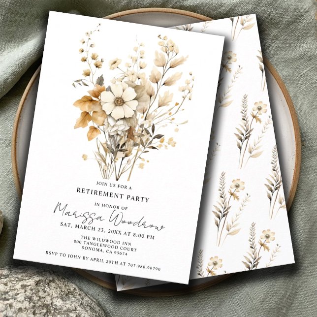 Invitación Elegante Fiesta de Jubilación Floral de Flores Sil (Subido por el creador)
