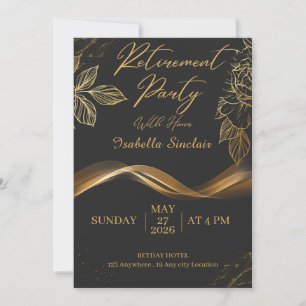 Invitación Elegante fiesta de jubilación floral dorada person