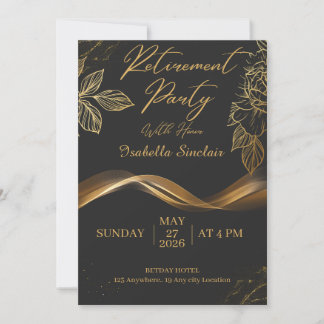 Invitación Elegante fiesta de jubilación floral dorada person