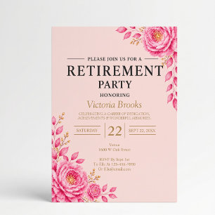 Invitación Elegante fiesta de jubilación floral rosa