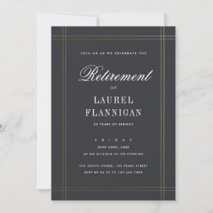 Invitación Elegante fiesta de jubilación formal negra y dorad