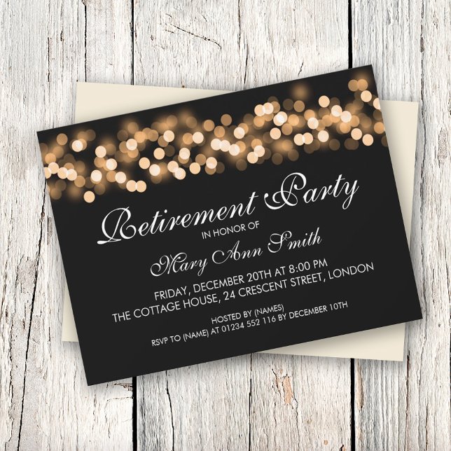 Invitación Elegante Fiesta de Jubilación Gold Hollywood Glam (Subido por el creador)