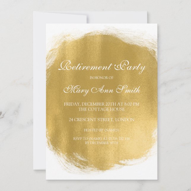Invitación Elegante Fiesta de Jubilación Gold Pintura (Anverso)