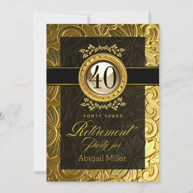 Invitación Elegante Fiesta de Jubilación Grabado en relieve d (Anverso)