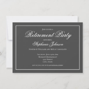 Invitación Elegante Fiesta de Jubilación Gris Oscuro