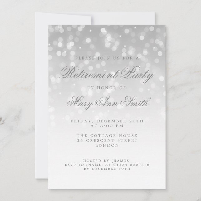 Invitación Elegante Fiesta de Jubilación Luces de Espuma Plat (Anverso)
