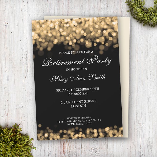 Invitación Elegante Fiesta de Jubilación Luces de Oro (Subido por el creador)