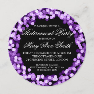 Invitación Elegante Fiesta de Jubilación Luces Moradas Sparkl