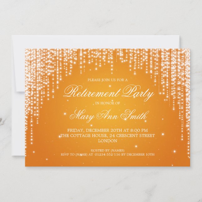 Invitación Elegante Fiesta de Jubilación Naranja de la Noche  (Anverso)