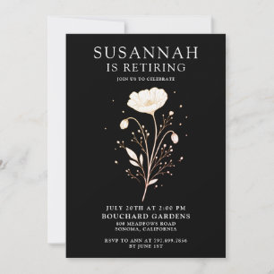 Invitación Elegante Fiesta de Jubilación Negra en Oro Blanco