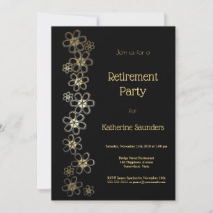 Invitación Elegante Fiesta de Jubilación Negra y Oro