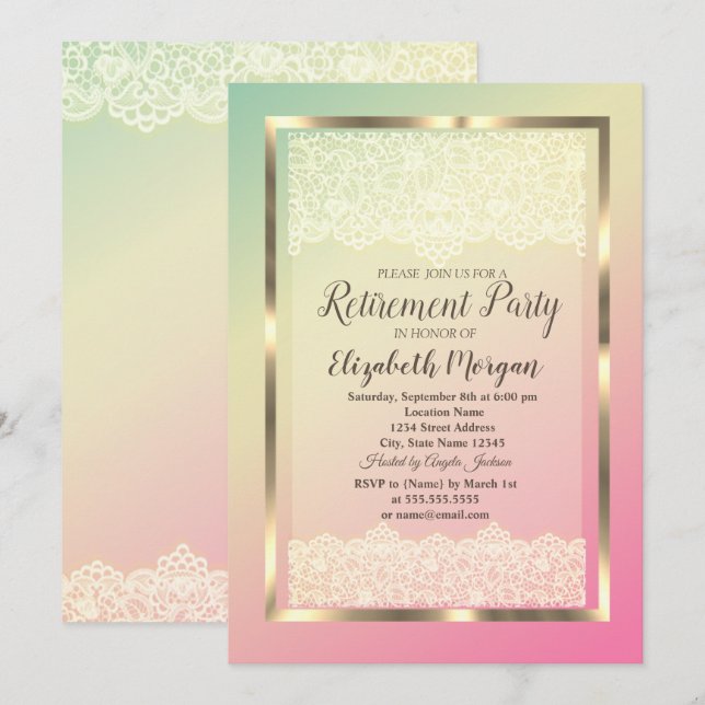 Invitación Elegante Fiesta de Jubilación Ombre de Marco Dorad (Anverso / Reverso)