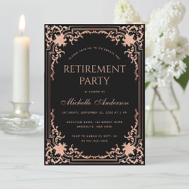 Invitación Elegante Fiesta de Jubilación Oro Rosa Negro