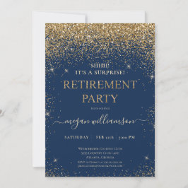 Invitación Elegante Fiesta de Jubilación Purpurina de Oro Azu