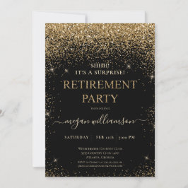 Invitación Elegante Fiesta de Jubilación Purpurina de Oro Neg