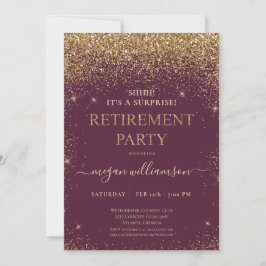 Invitación Elegante Fiesta de Jubilación Purpurina de Oro Ros