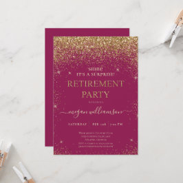 Invitación Elegante Fiesta de Jubilación Purpurina Raspberry 