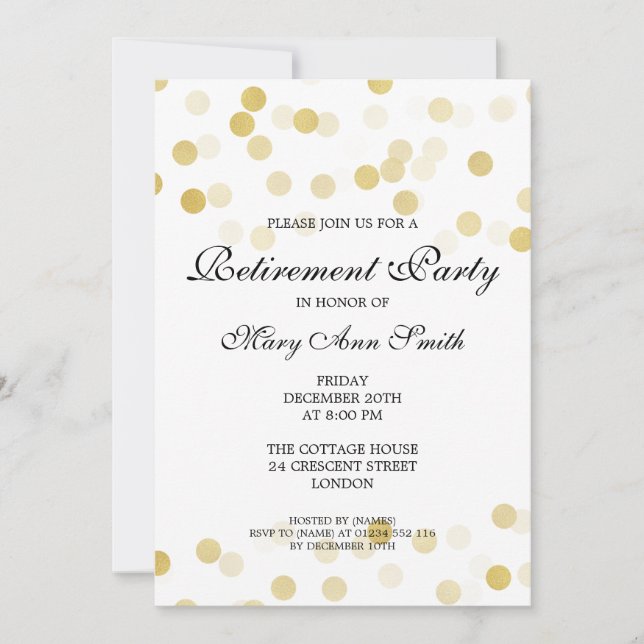 Invitación Elegante Fiesta de Jubilación Relieve metalizado d (Anverso)