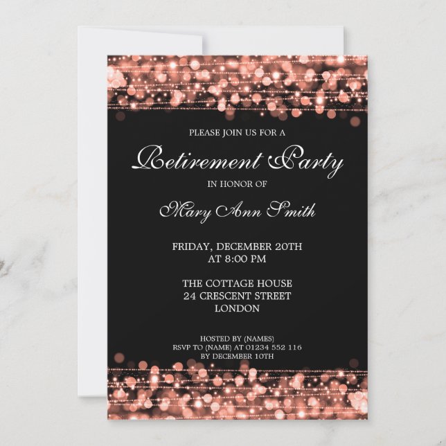 Invitación Elegante Fiesta de Jubilación Rosa de oro (Anverso)