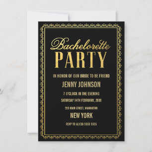 Invitación Elegante fiesta de la Bachelorette de Oro Negro in
