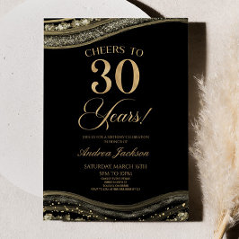 Invitación Elegante Fiesta de la Black Gold Agate 30 cumpleañ
