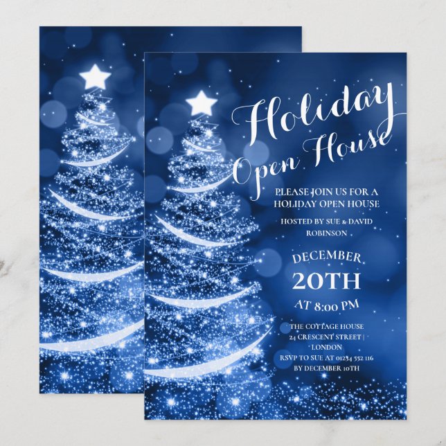 Invitación Elegante Fiesta de la Casa Abierta de Blue Holiday (Anverso / Reverso)