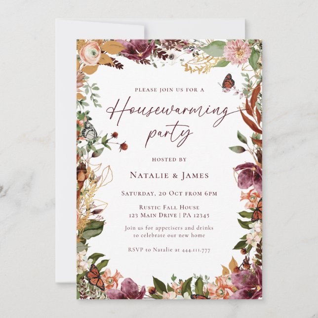 Invitación Elegante Fiesta de la casa floral de otoño (Anverso)