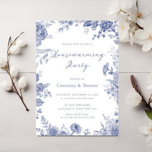 Invitación Elegante fiesta de la casa toile French Blue con t