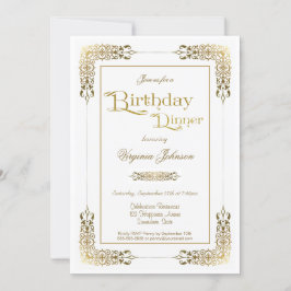 Invitación Elegante Fiesta de la cena de cumpleaños de oro or