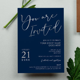 Invitación Elegante Fiesta de la Compañía Navy Blue & Silver