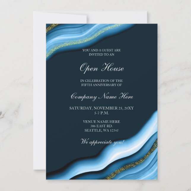 Invitación Elegante fiesta de la Corporación Blue Gold (Anverso)