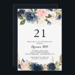 Invitación Elegante Fiesta de la Floral de Invierno 21 de cum<br><div class="desc">Esta elegante invitación floral de invierno para la fiesta de cumpleaños 21 es perfecta para una celebración de cumpleaños moderna. El diseño se compone de bonitos azules oscuros pintados a mano,  azules,  marinos,  rosados,  ondulados,  flores doradas y follaje verde,  repartidos en elegantes ramos.</div>