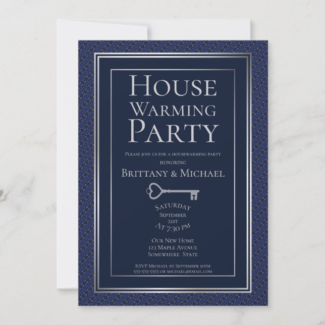 Invitación Elegante Fiesta de la Frontera Azul Oscuro de Plat (Anverso)