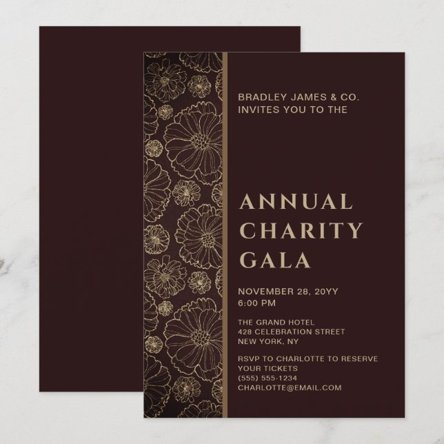 Invitación Elegante Fiesta de la Gala del evento de caridad b (Anverso / Reverso)