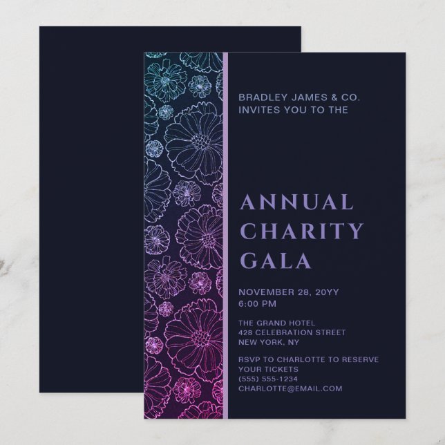 Invitación Elegante Fiesta de la Gala del evento de caridad b (Anverso / Reverso)